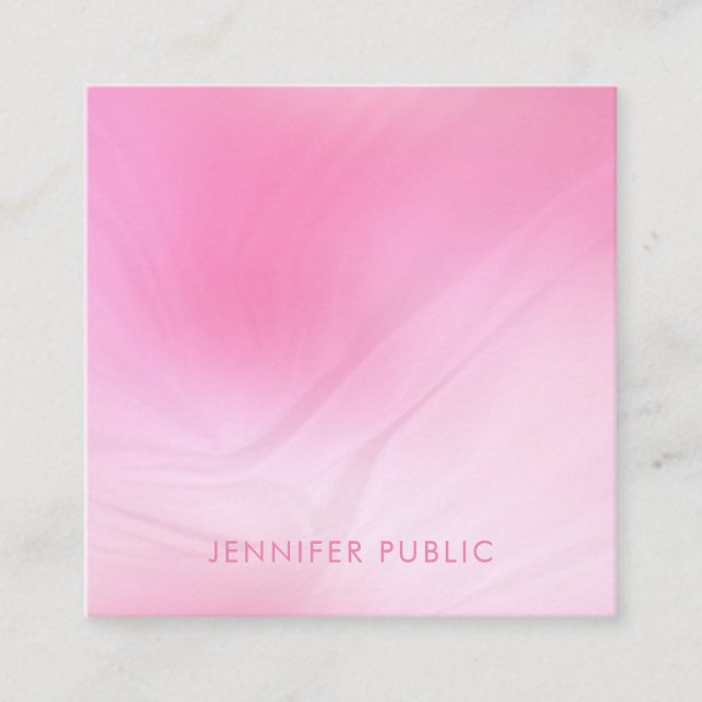 Professional Trendy Pink White Template Elegant Square Business Card (Front)