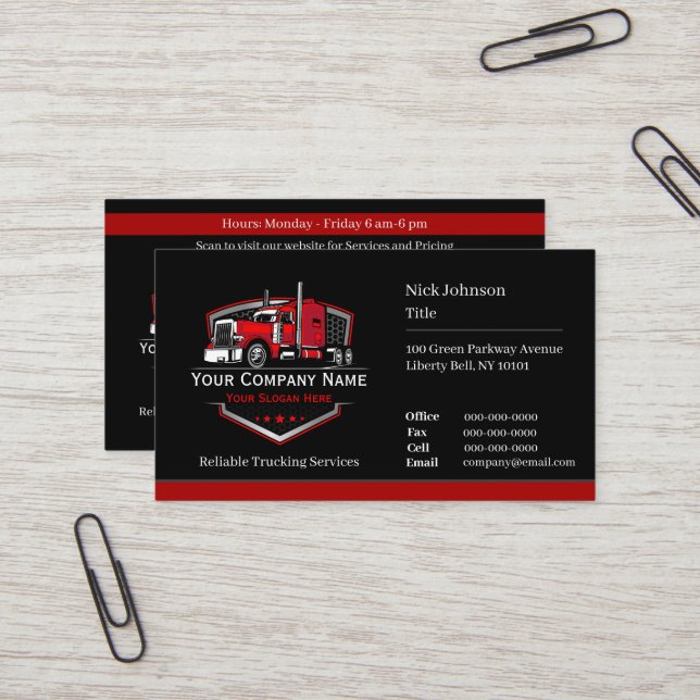 Professional Trucking Hauling Company QR Code Business Card (Front/Back In Situ)