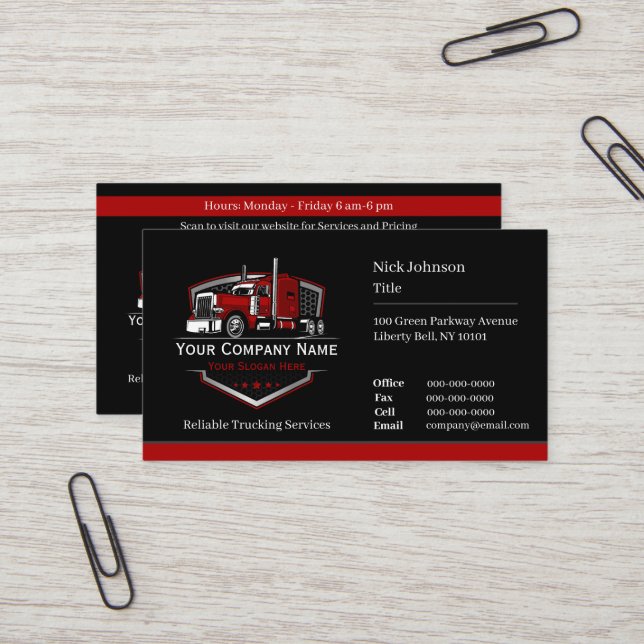 Professional Trucking Hauling Company QR Code Business Card (Front/Back In Situ)