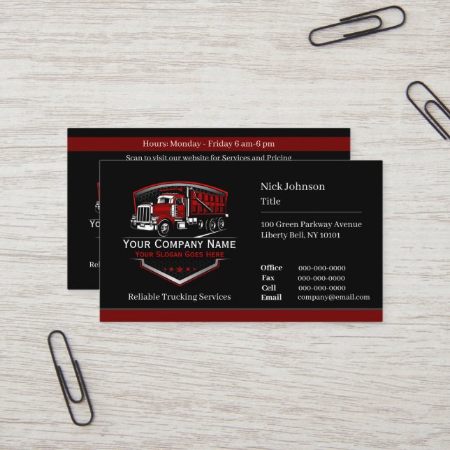 Professional Trucking Hauling Company QR Code Business Card (Front/Back In Situ)