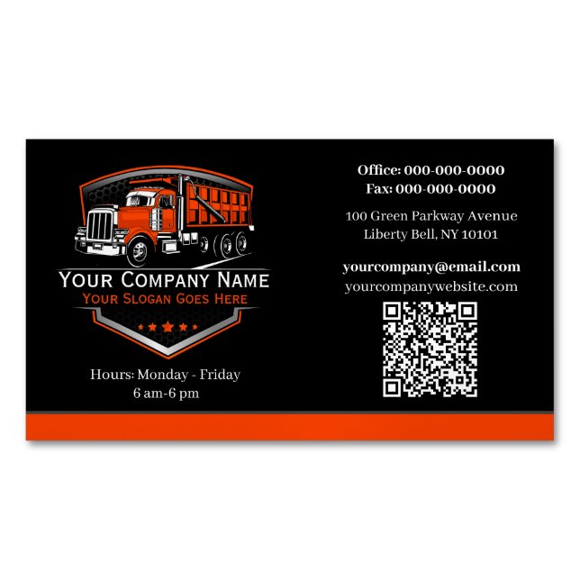 Professional Trucking Hauling Company QR Code Magnetic Business Card (Front)