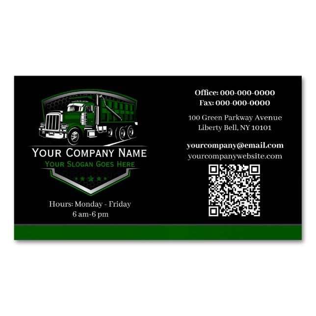 Professional Trucking Hauling Company QR Code Magnetic Business Card (Front)