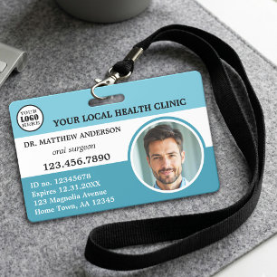 Professional Turquoise Teal Blue Medical ID Badge