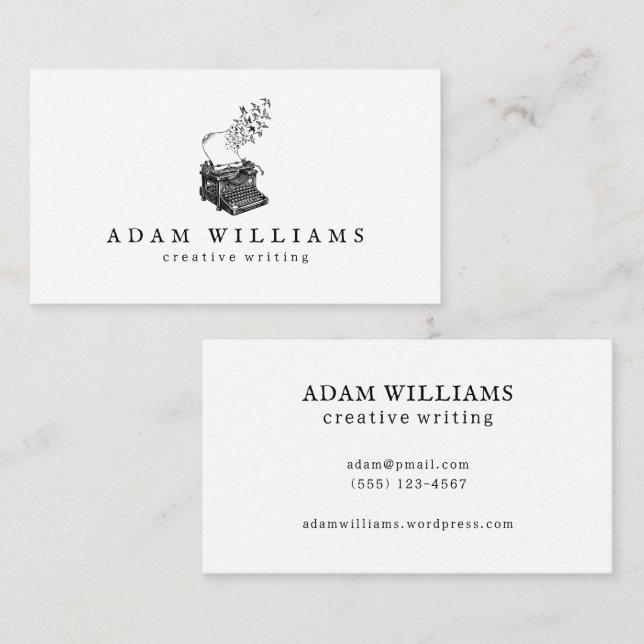 Professional Typewriter Black and White Business Card (Front/Back)