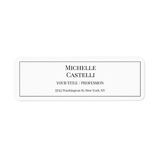 Professional Unique Classical Simple Black & White Return Address Label (Front)