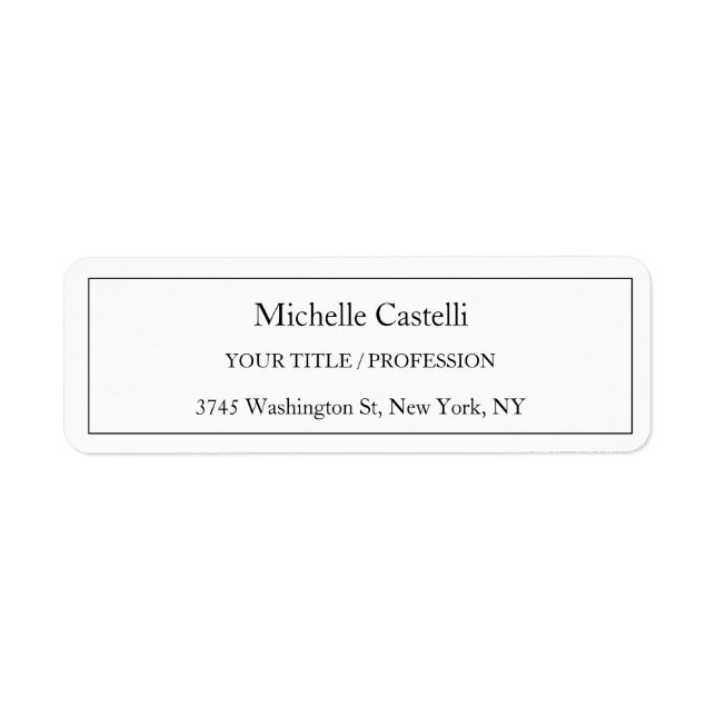 Professional Unique Classical Simple Black & White Return Address Label (Front)