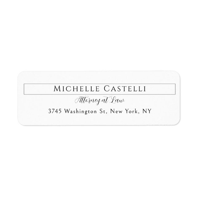 Professional Unique Classical Simple Black & White Return Address Label (Front)
