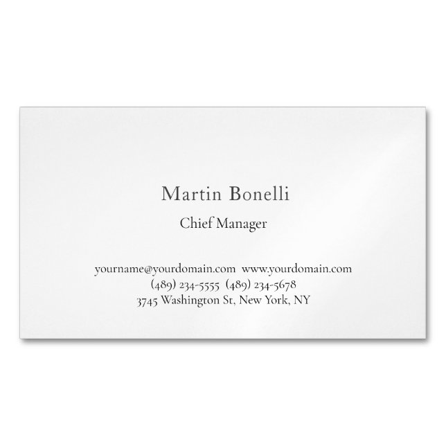 Professional Unique Classical Simple White Magnetic Business Card (Front)