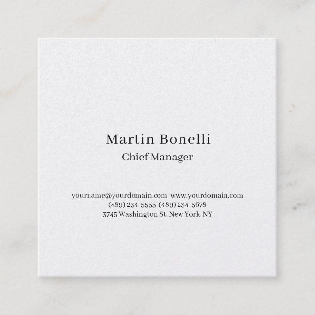 Professional Unique Classical Simple White Square Business Card (Front)