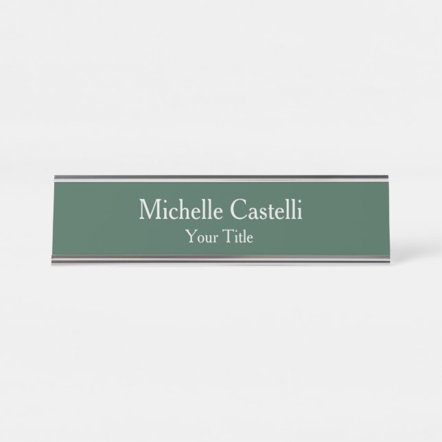 Professional Unique Modern Minimalist Green Desk Name Plate (Front)