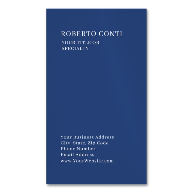 Professional Unique Plain Minimalist Blue Magnetic Business Card (Front Vertical)