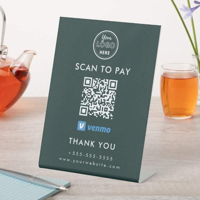 Professional Venmo QR Code Scan to Pay Dark Green Pedestal Sign (In SItu)