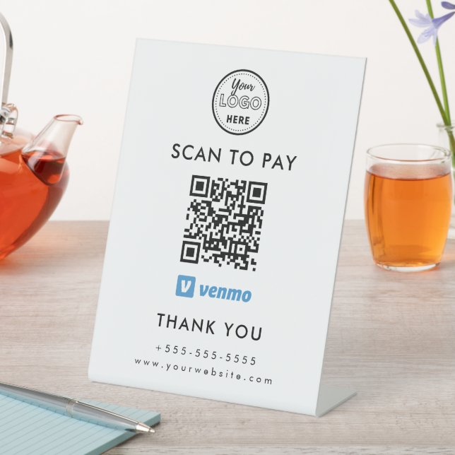 Professional Venmo QR Code Scan to Pay Logo White Pedestal Sign (In SItu)