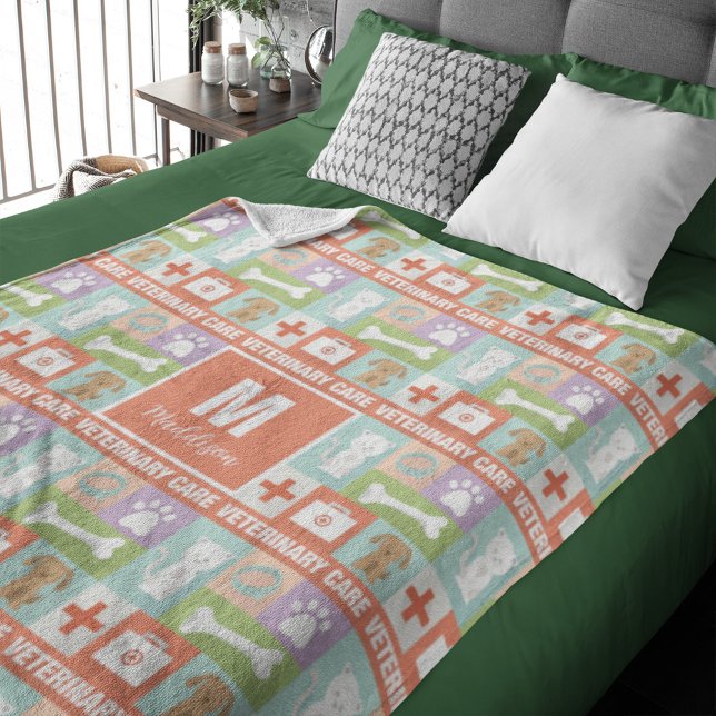 Professional Veterinarian Logo Monogrammed  Fleece Blanket (Creator Uploaded)