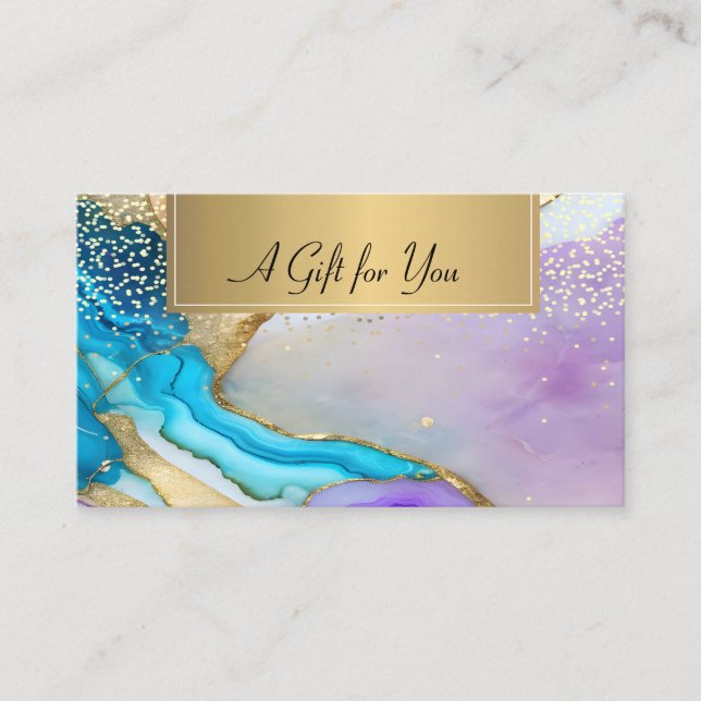 Professional Violet Blue Marble Gold Confetti Discount Card (Front)