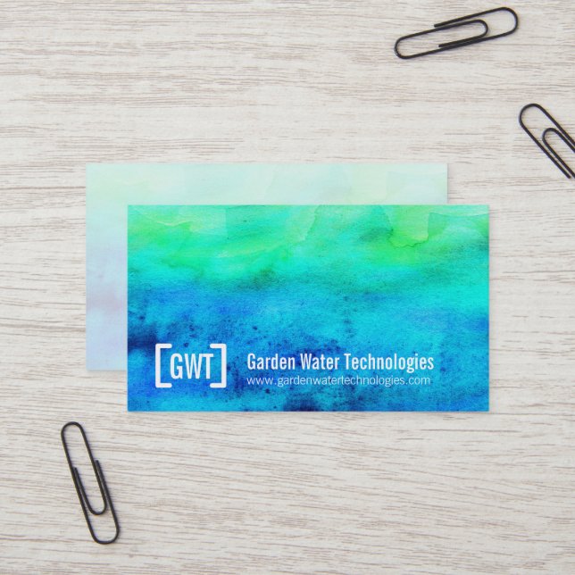 Professional water blue green business cards (Front/Back In Situ)