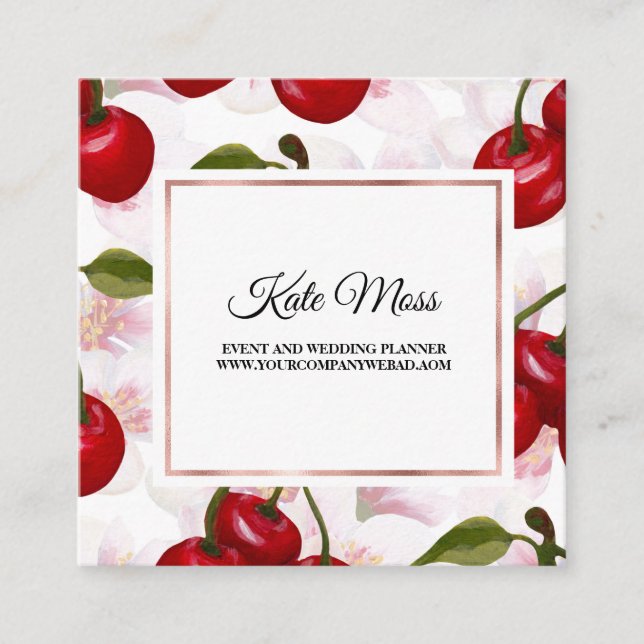 Professional Watercolor Cherry Square Business Card (Front)