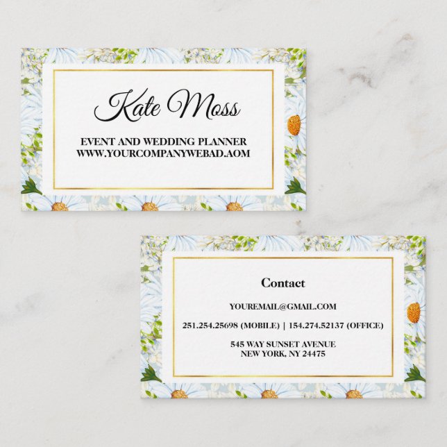 Professional Watercolor Daisy Business Card (Front/Back)