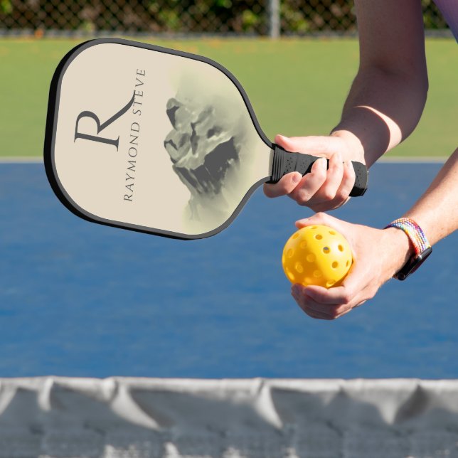 Professional Watercolor Mountains Monogrammed Pick Pickleball Paddle (Insitu)