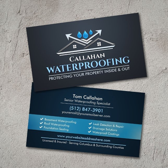 Professional Waterproofing Services Contractor  Business Card (Creator Uploaded)