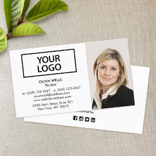 Professional  White Add Photo  Business Card