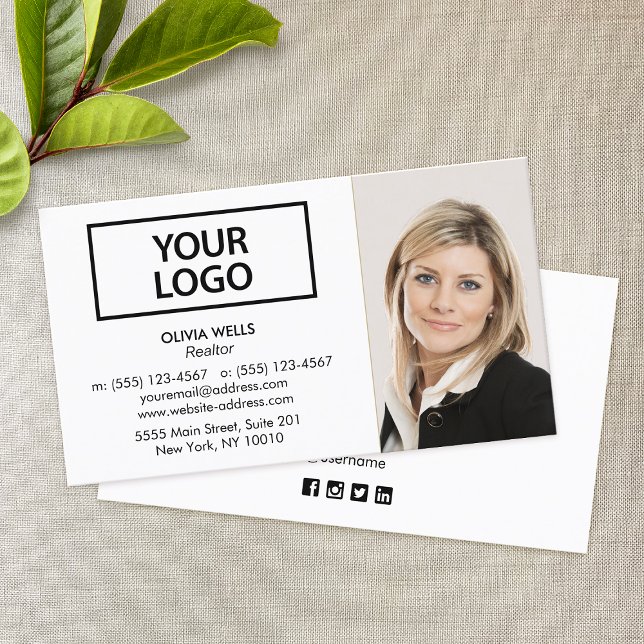 Professional  White Add Photo  Business Card (Creator Uploaded)
