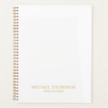 Professional White and Gold Planner<br><div class="desc">Professional planner features custom name and text in gold classic serif font style on white background.

Please note: The foil details are simulated in the artwork. No actual foil will be used in the making of this product.</div>