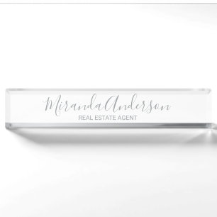 Professional White and Silver with Script Name Nameplate
