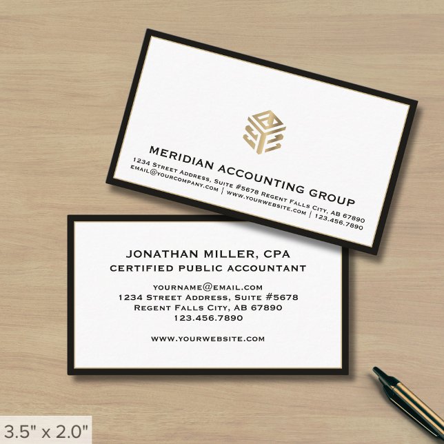 Professional White Black Border Business Card (Creator Uploaded)