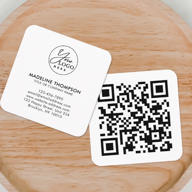 Professional White Generic Company Logo QR Code Square Business Card (Creator Uploaded)