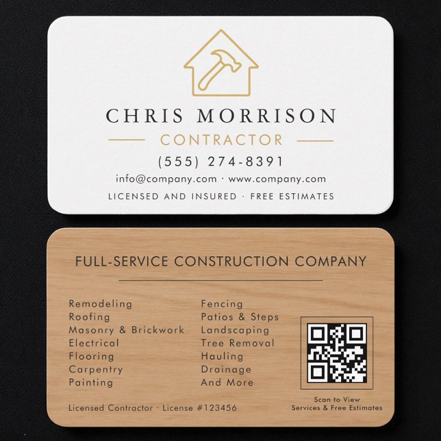 Professional White Gold Builder QR Code Business Card (Creator Uploaded)