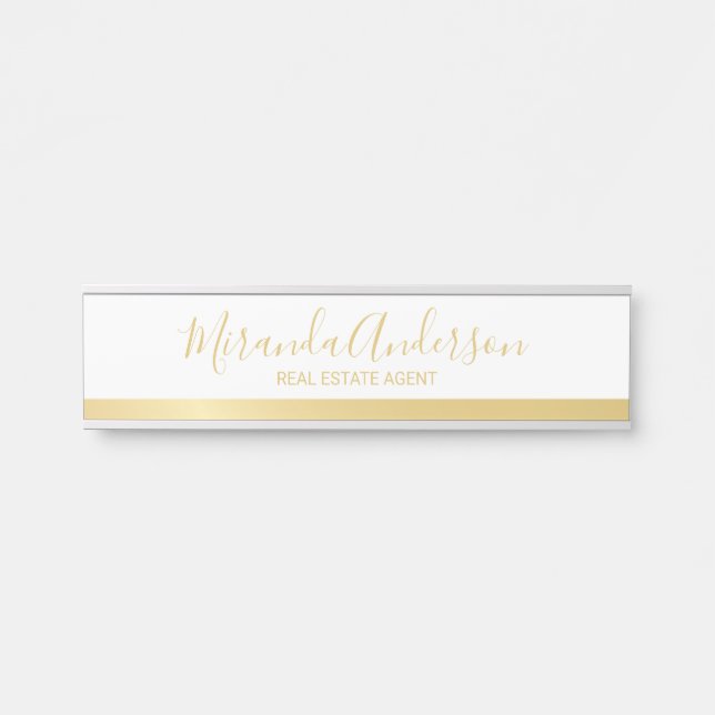 Professional White & Gold with Modern Script Name Door Sign (Front)