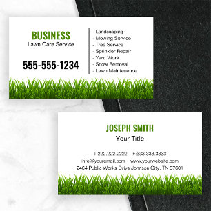 Professional White Green Grass Lawn Service Business Card