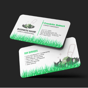 Professional white Green Lawn Care & Landscaping Business Card