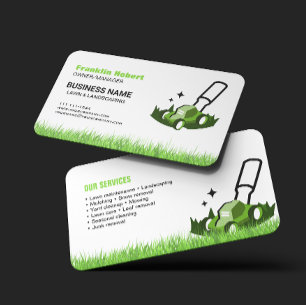 Professional White Green Lawn Care & Landscaping Business Card