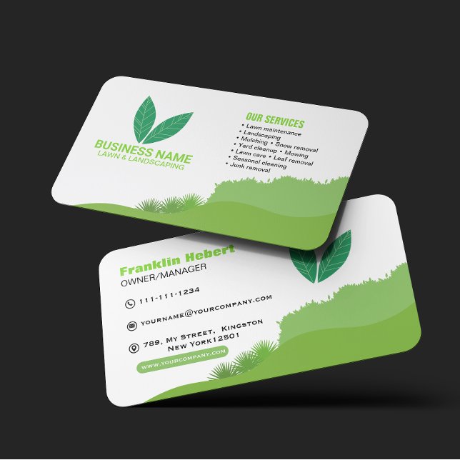 Professional White Green Lawn Care & Landscaping Business Card (Creator Uploaded)