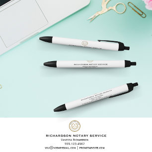 Professional White Logo Business Promotion Notary  Black Ink Pen