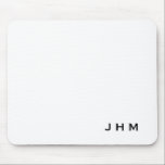 Professional White Monogram Initials Mouse Pad<br><div class="desc">Personalised mousepad features a simple minimalist monogrammed design in a modern black and white colour palette. Custom monogram initials presented in simple modern font in the lower right hand corner. A stylish modern personalised mouse pad for your your home office, work space area, or an elegant office gift. This stylish...</div>