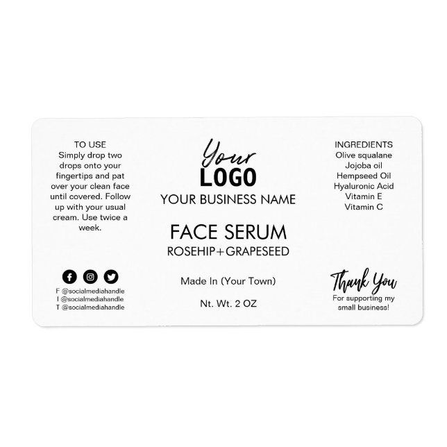 Professional White Oil Serum Labels (Front)