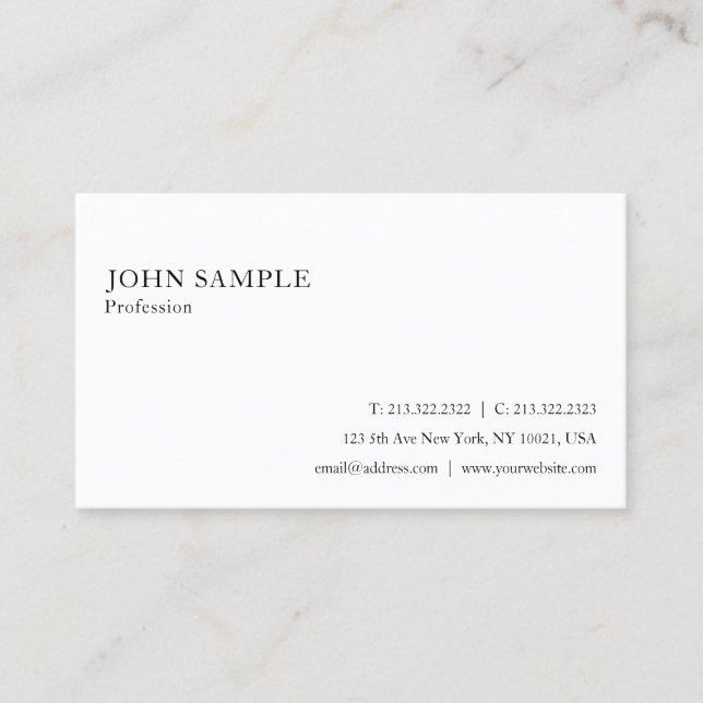 Professional White Simple Plain Elegant Modern Business Card (Front)