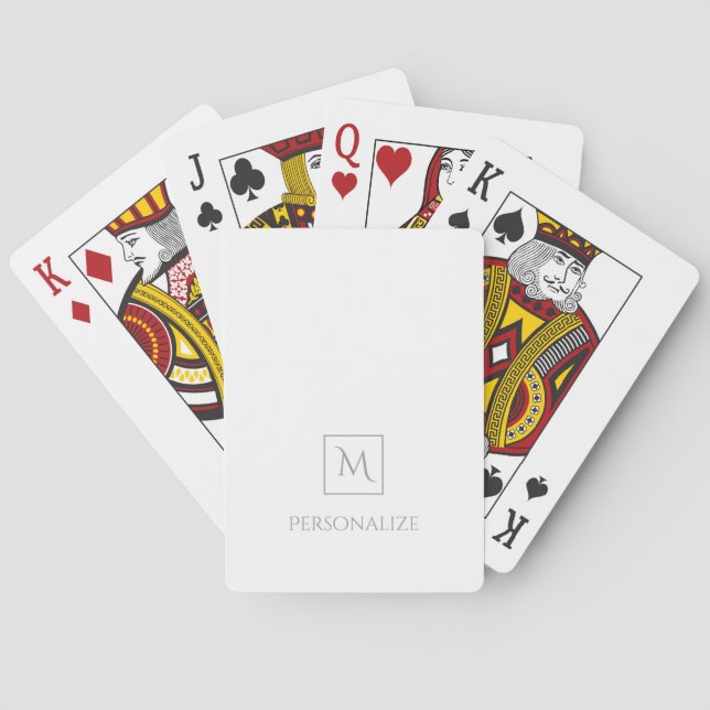 Professional White With Simple Grey Monogram Name Playing Cards (Back)