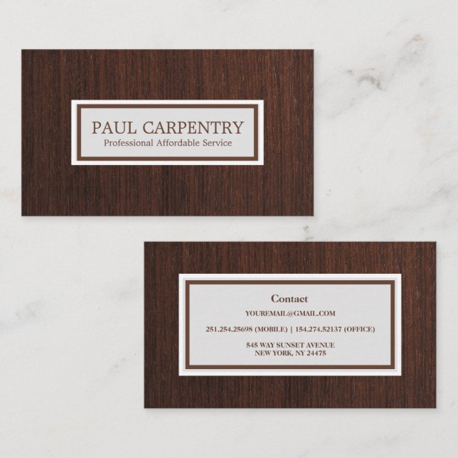 Professional Wood Carpenter Business Card (Front/Back)