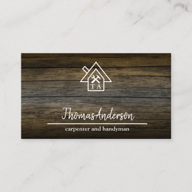 Professional Wood Construction Handyman Carpenter  Business Card (Front)