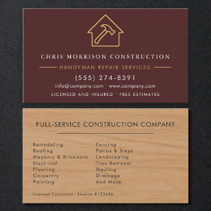 Professional Wood Grain Burgundy Handyman Business Card