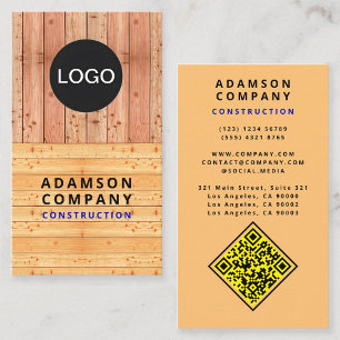Professional Wood Grain Look - Logo / QR Code Business Card