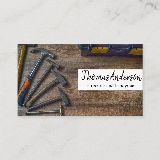 Professional Wood Grain Rustic Carpentry Business Card (Front)