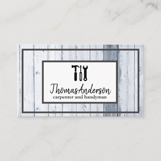 Professional Wood Grain Rustic Carpentry Business Card (Front)