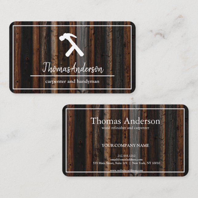 Professional Wood Grain Rustic Carpentry Business Card (Front/Back)