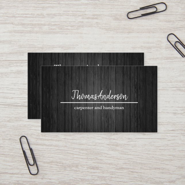 Professional Wood Grain Rustic Carpentry Business Card (Front/Back In Situ)