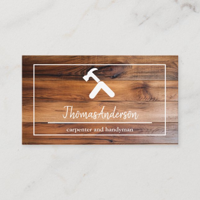 Professional Wood Grain Rustic Carpentry Business Card (Front)